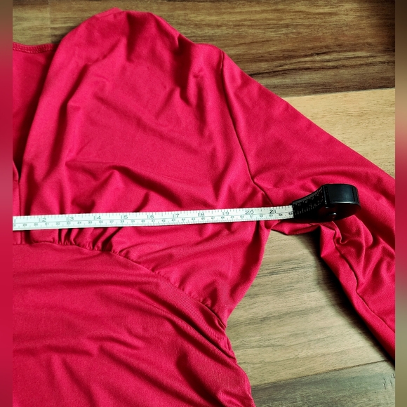 Soft Ruched Red V-Neck Women's Top - Picture 8 of 9